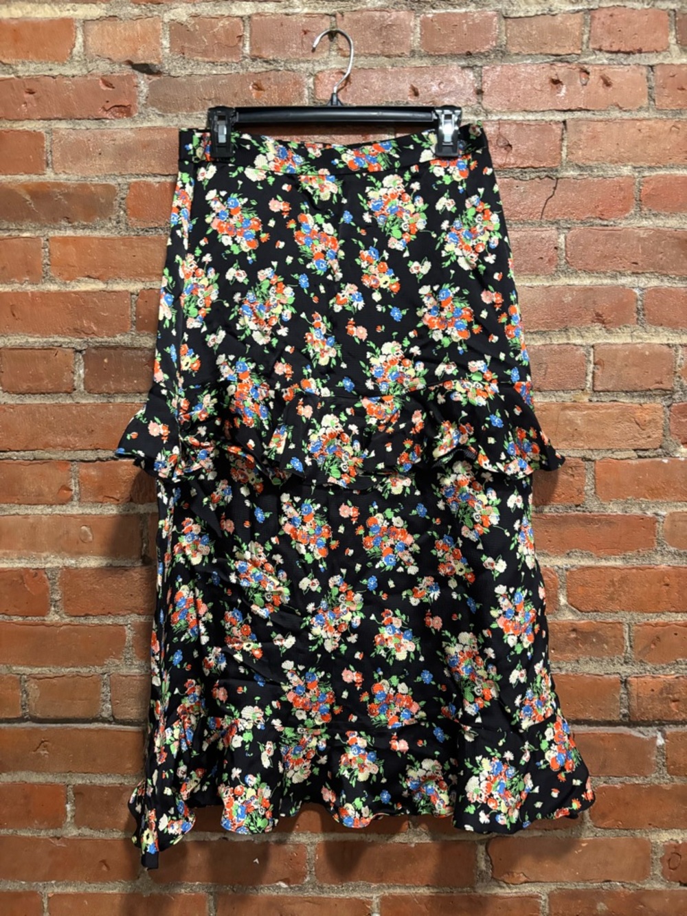 Boden Women's Black Floral Ruffled Midi Skirt